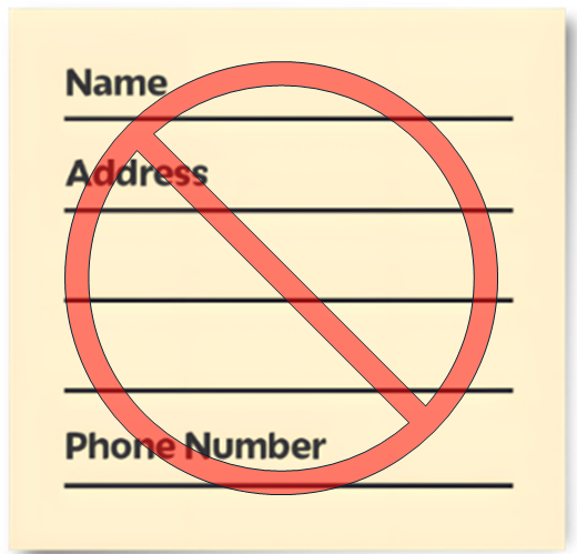 A close-up of a address with a red circle with a red line through it.